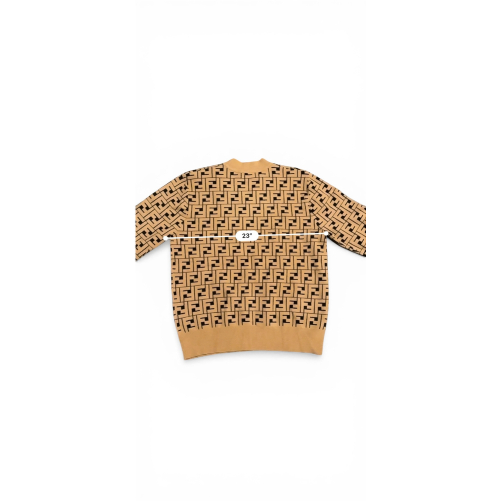 NWT Fendi Women's Zucca FF Logo Sweater Tan/Black Knit Crewneck Sz M Italy Made - Picture 7 of 11